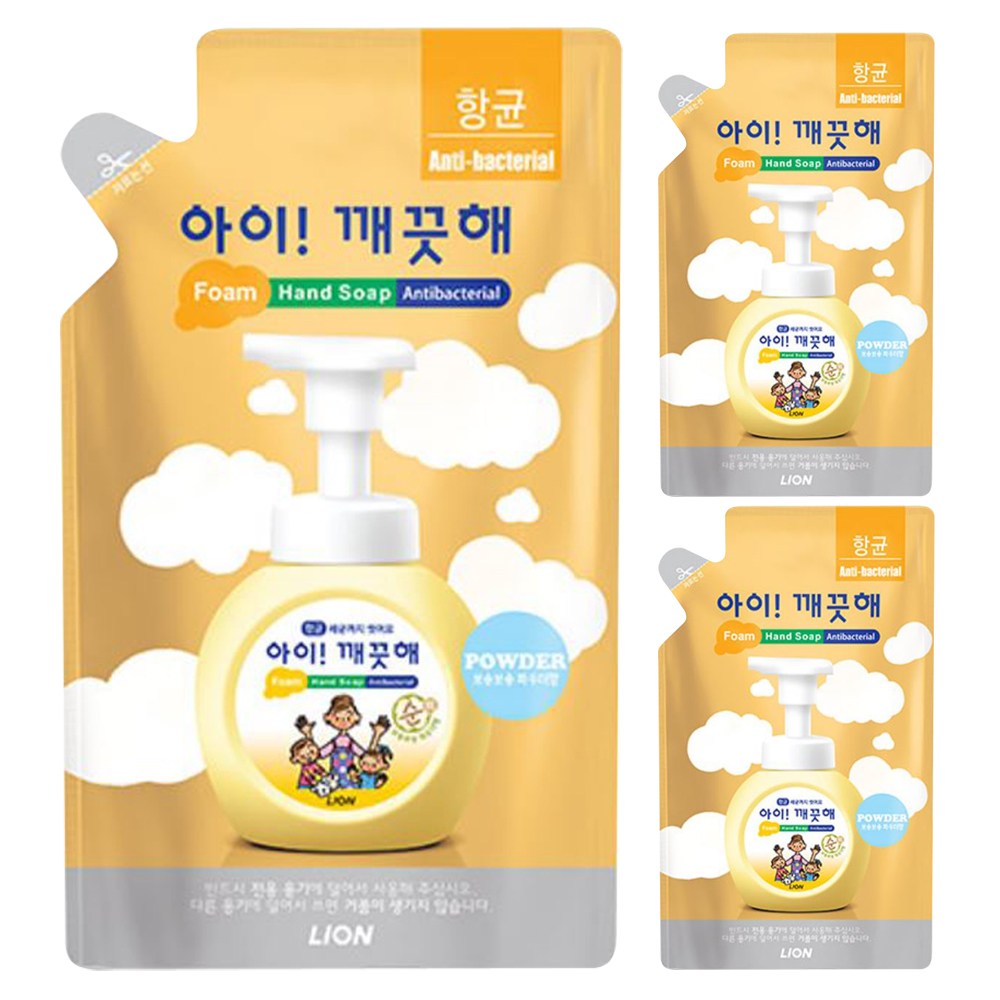 아이깨끗해 핸드솝 거품 손세정제 핸드워시 파우더향 450ml 리필, 3개